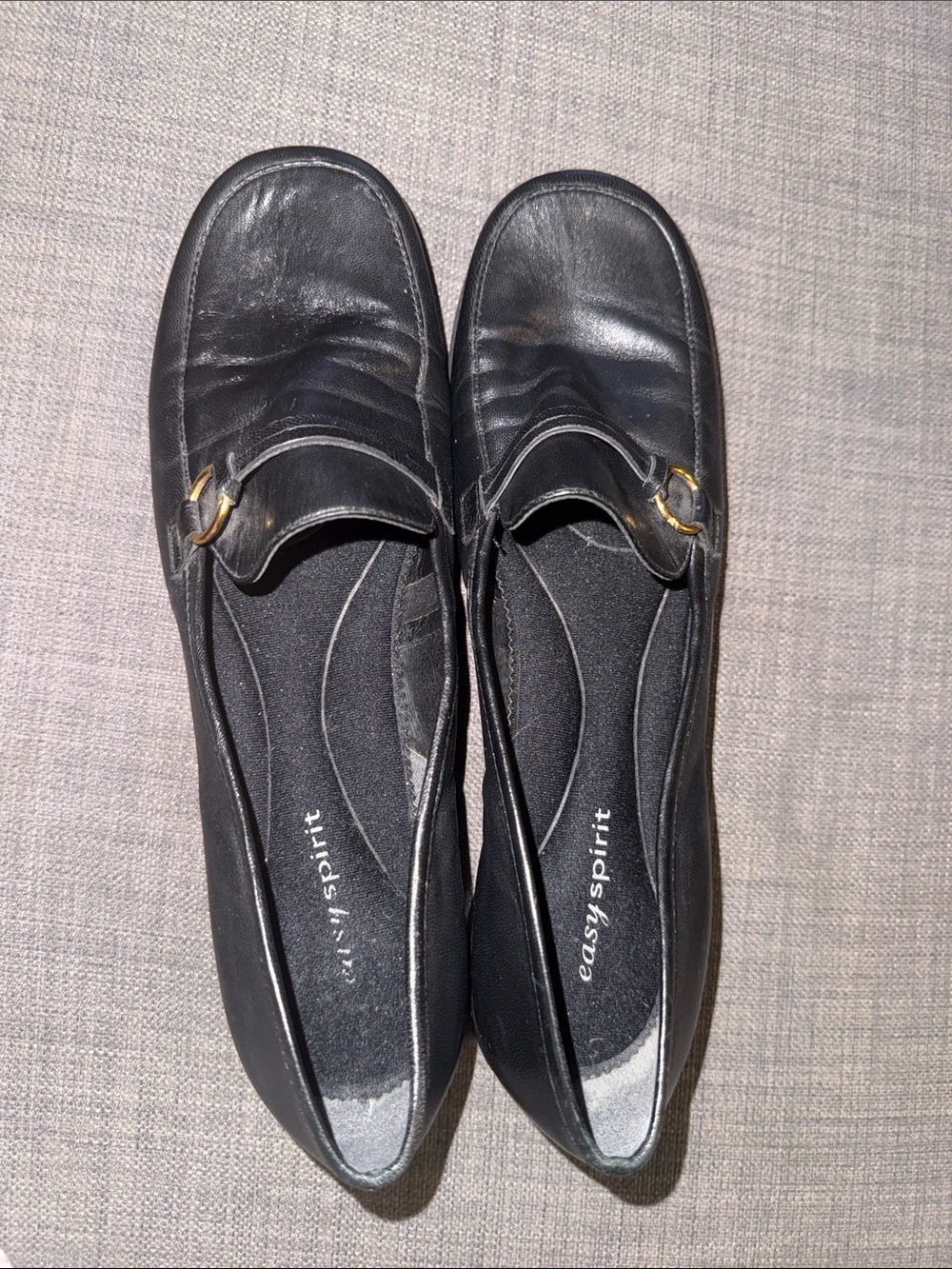 Easy Spirit Black Slip-On Flats with Gold Ring Accent